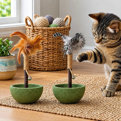 jeux pour chat plante miniature plumes marron noir