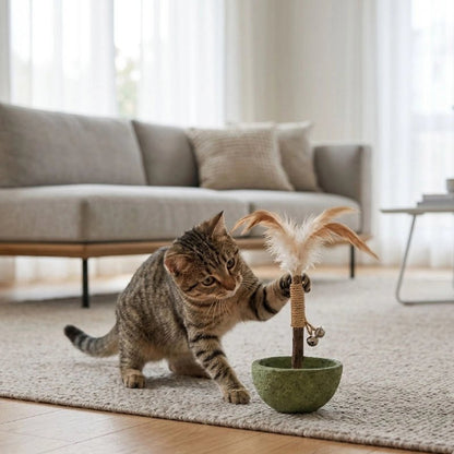jeux pour chat plante miniature plumes marron