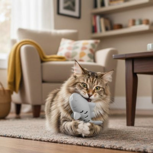 jeux pour chat poisson gris chat allonge salon