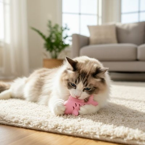 jeux pour chat poisson rose chat allonge salon