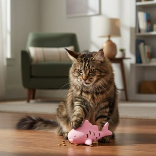 jeux pour chat poisson rose chat debout salon