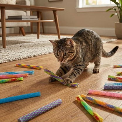 jeux pour chat tubes multicolores chat debout salon