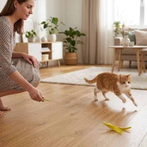 jouet chat baguette a plumes jaune maitresse chat salon