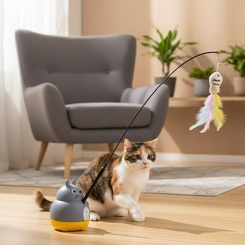 jouet chat canne a peche rotatif avec chat salon