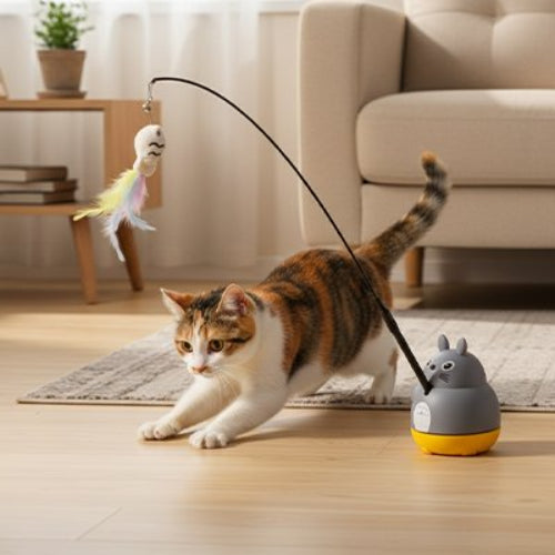 jouet chat canne a peche rotatif chat apaise salon