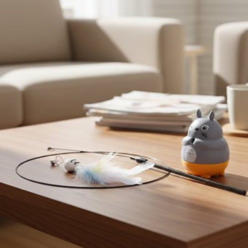 jouet chat canne a peche rotatif table salon