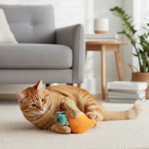 jouet chat carotte orange chat allonge salon