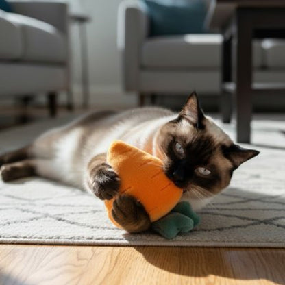 jouet chat carotte orange chat mordant salon