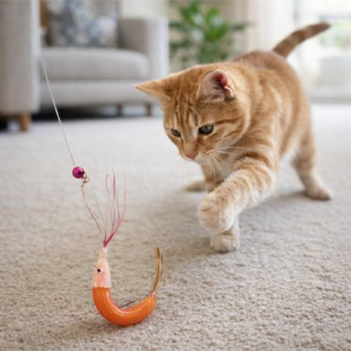 jouet chat crevette chat debout salon