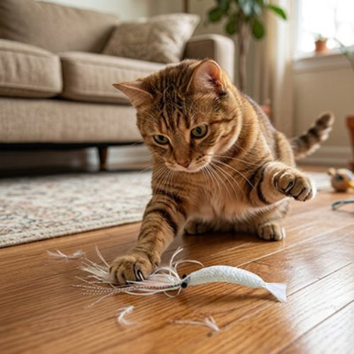 jouet chat crevette mignonne chat jouant salon
