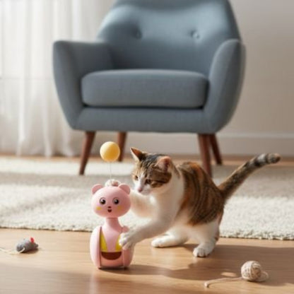 jouet chat culbuto rose avec balle chat jouant