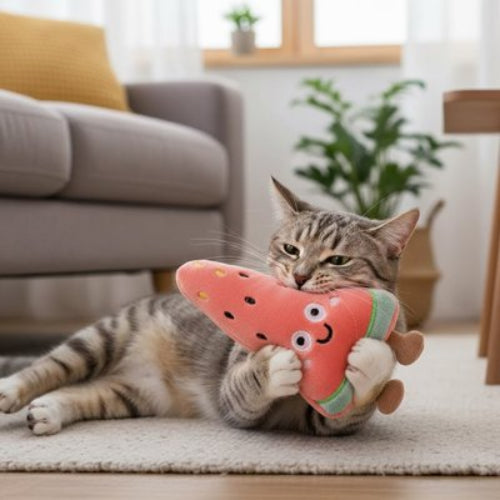 jouet chat design amusant pasteque chat mordant