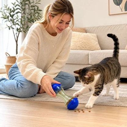 jouet chat distributeur ludique maitresse chat jouant
