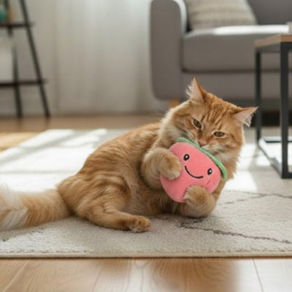 jouet chat fruit ludique peche rose chat allonge salon