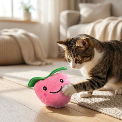 jouet chat fruit ludique peche rose chat jouant salon