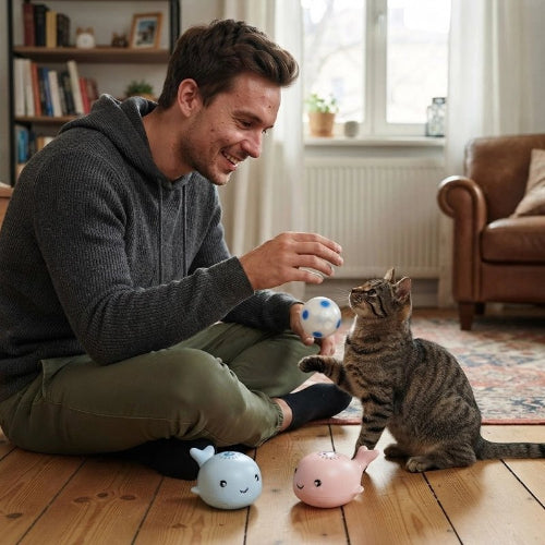 jouet chat interactif baleine bleu rose maitre avec chat