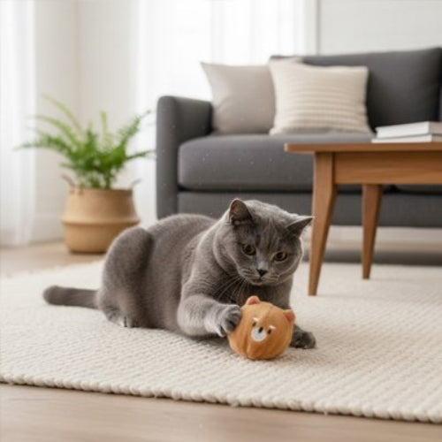 jouet chat interactif balle ourson marron chat allonge salon