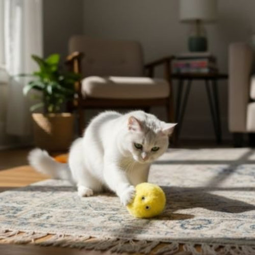 jouet chat interactif balle sonore jaune chat jouant salon