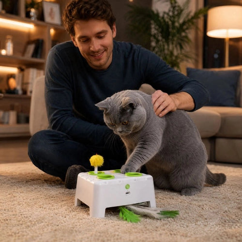 jouet chat interactif blanc maitre avec chat