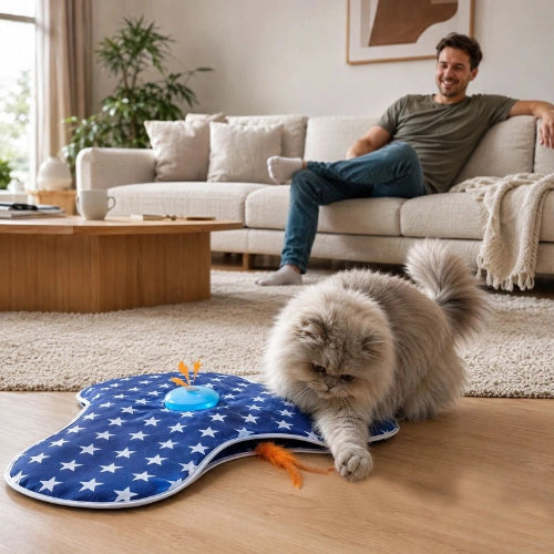 jouet chat interactif bleu maitre chat jouant