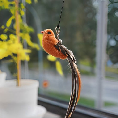 jouet chat interactif canne a peche flexible oiseau orange