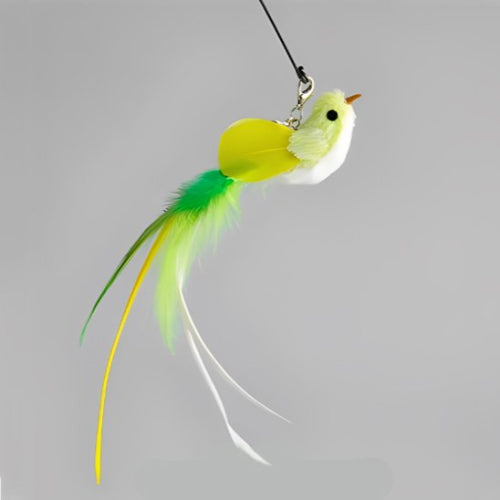 jouet chat interactif canne a peche flexible oiseau jaune