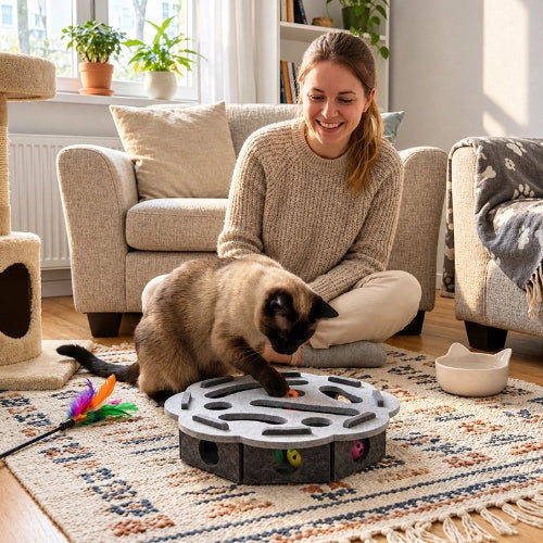 jouet chat interactif gris octogonal maitresse