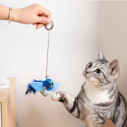 jouet chat interactif oiseaux realistes bleu chat jouant