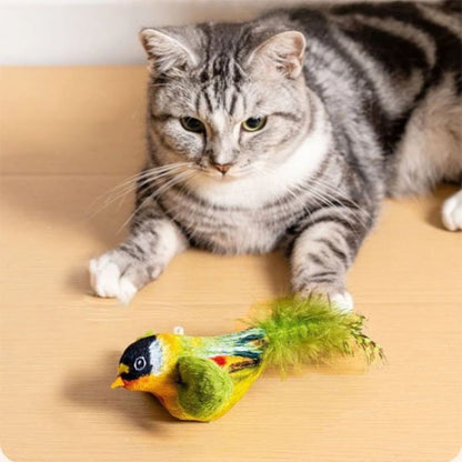 jouet chat interactif oiseaux realistes vert chat allonge