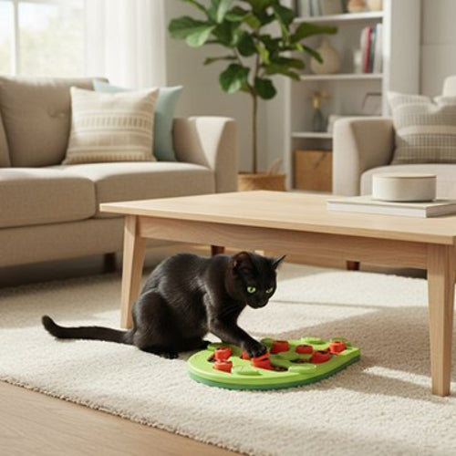 jouet chat interactif planche ludique chat assis salon
