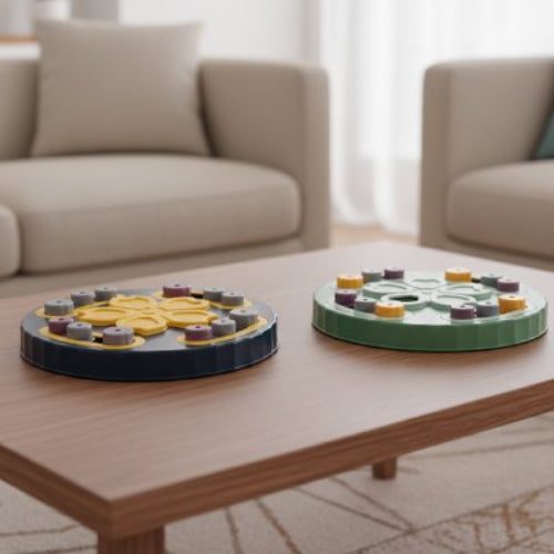 jouet chat interactif plateau amusant bleu vert table salon