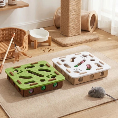 jouet chat interactif plateau beige blanc