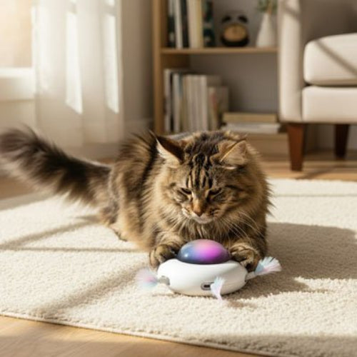 jouet chat interactif plateau tournant maine coon jouant