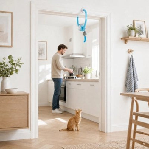 jouet chat interactif retractable maitre chat debout cuisine