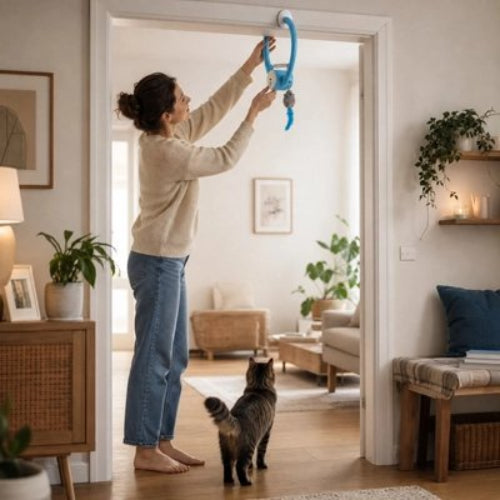jouet chat interactif retractable maitresse chat debout salon