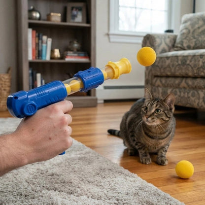 jouet chat lanceur de balles avec chat salon