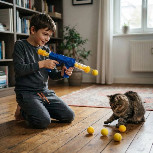 jouet chat lanceur de balles maitre chat jouant