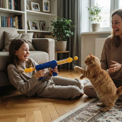 jouet chat lanceur de balles maitresse chat debout