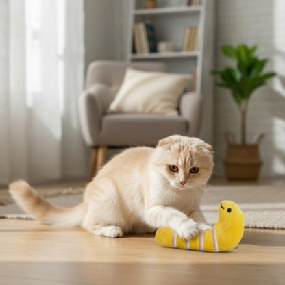 jouet chat peluche ludique jaune chat apaise salon