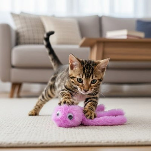 jouet chat poulpe violet chaton salon