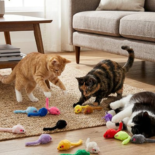 jouet chat souris multicolore chats jouant salon