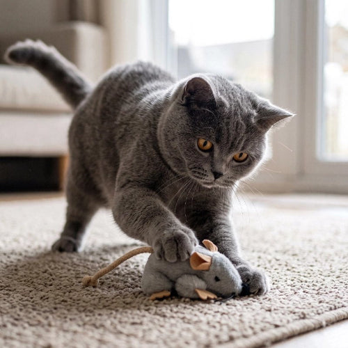 jouet chat souris realiste chat jouant salon