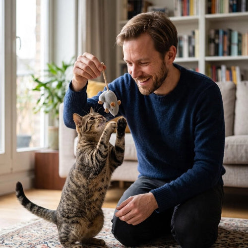 jouet chat souris realiste maitre chat jouant