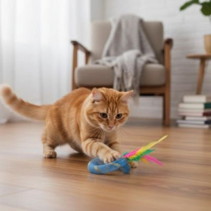 jouet pour chat anneaux a plumes bleu chat salon