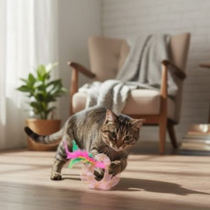 jouet pour chat anneaux a plumes rose salon
