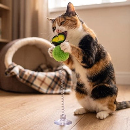jouet pour chat balle a ressort verte chat mordant