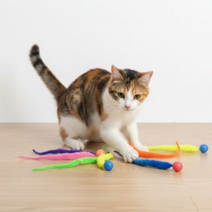 jouet pour chat balle rebondissante colore avec chat