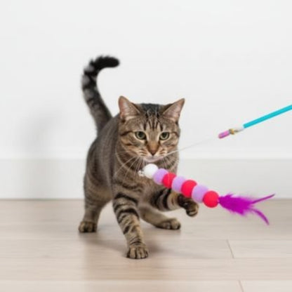 jouet pour chat canne a peche a pompons violet