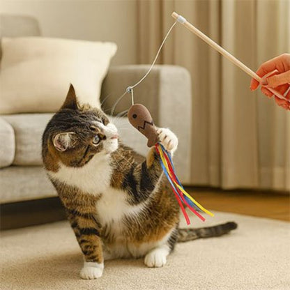 jouet pour chat canne a peche chat poisson marron