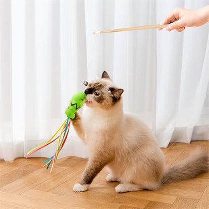 jouet pour chat canne a peche chat poisson vert